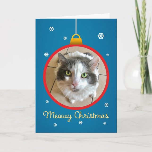 Cartão De Festividades Meowy Natal QUADRO PERSONALIZADO adicione a foto d (Frente)