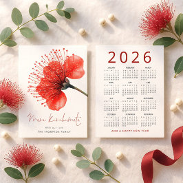 Cartão De Festividades Meri Kirihimete Pōhutuka 2026 Calendário Natal