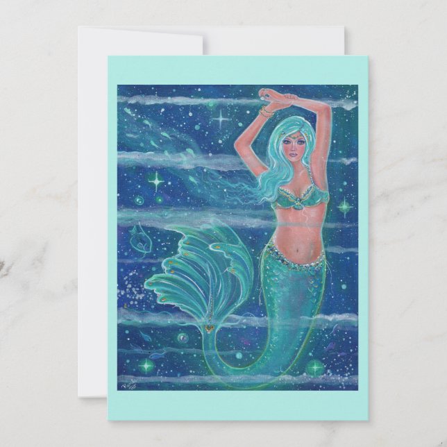 Cartão De Festividades Mermaid Gemma aqua por Renee Lavoie (Frente)