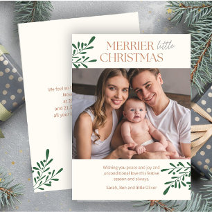 Cartão De Festividades Merrier Little Christmas One Photo Greenery Flat