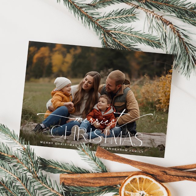 Cartão De Festividades Merriest Christmas Elegant Typography Photo (Criador carregado)