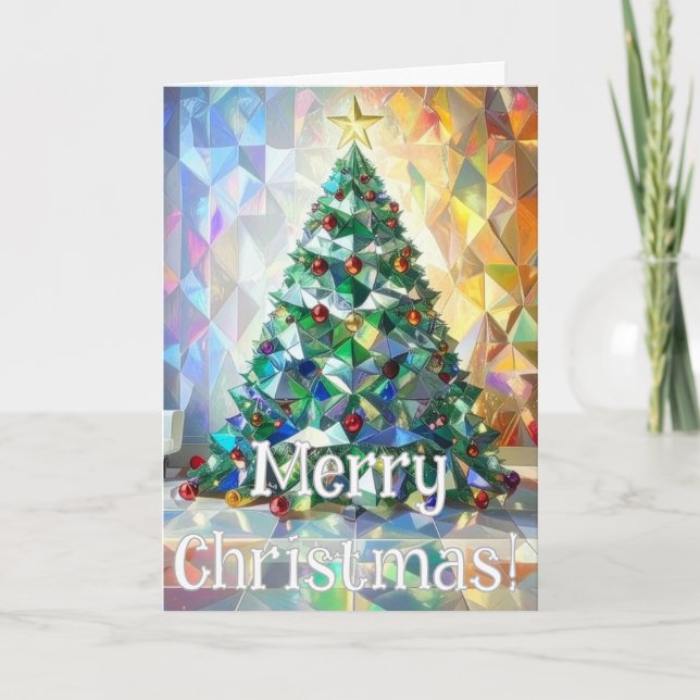 Cartão De Festividades Merriest Christmas Wishes Geometric Xmas Tree  (Frente)
