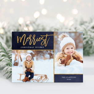 Cartão De Festividades Merriest Faux Gold Foil 2 Photo Folded