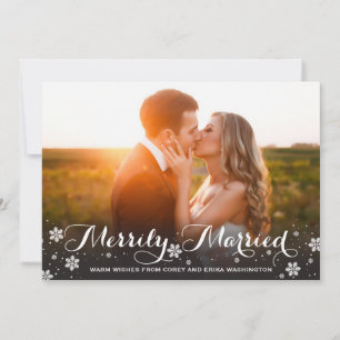 Cartão De Festividades Merrily Married Snowflake Holiday Photo