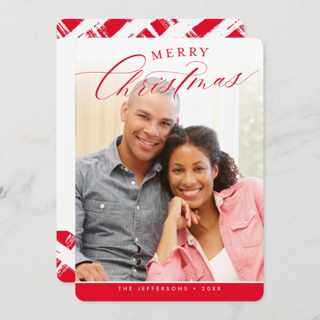 Cartão De Festividades MERRISTMAS FOTO da caligrafia fofa moderna vermelh (Frente/Verso)