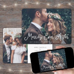 Cartão De Festividades Merrivelmente Após o Primeiro Natal da Foto do New<br><div class="desc">Enviar desejos de feriado alegres como novo Sr. & Sra.! Celebre seu primeiro Natal casado e compartilhe duas das suas fotos favoritas de casamento com um cartão de feriado personalizado de na moda "Merrily Ever After". Todo o texto desta modelo é simples de personalizar para incluir qualquer texto, como Feliz...</div>