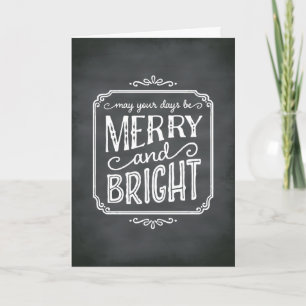 Cartão De Festividades Merry and Bright Chalkboard Holiday Greeting Card