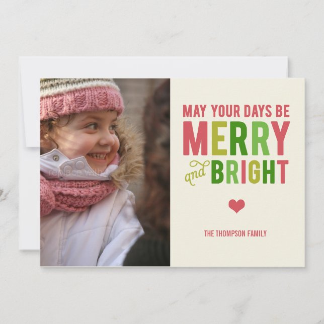 Cartão De Festividades Merry and Bright Christmas/ Holiday Photo Card (Frente)