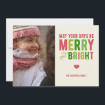 Cartão De Festividades Merry and Bright Christmas/ Holiday Photo Card<br><div class="desc">Celebrate the holiday season with this Merry and Bright holiday card by Berry Berry Sweet. 

 Matching products:</div>