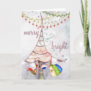 Cartão De Festividades Merry and Bright Fairy Christmas Tree Holiday