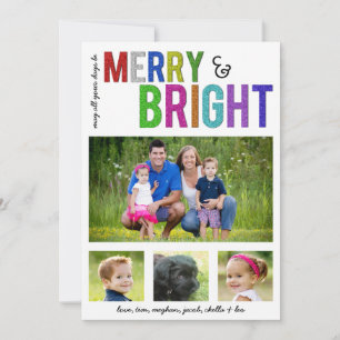 Cartão De Festividades Merry and Bright   Holiday Photo Card