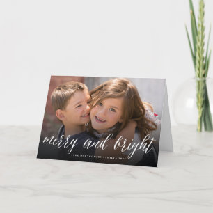 Cartão De Festividades Merry and Bright Simple White Script Modern Photo