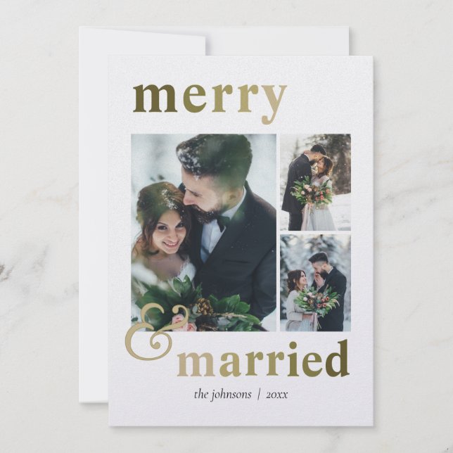Cartão De Festividades Merry and Married 4 Photo Collage Winter Christmas (Frente)