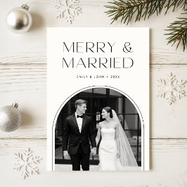 Cartão De Festividades Merry And Married Black And White Photo Christmas