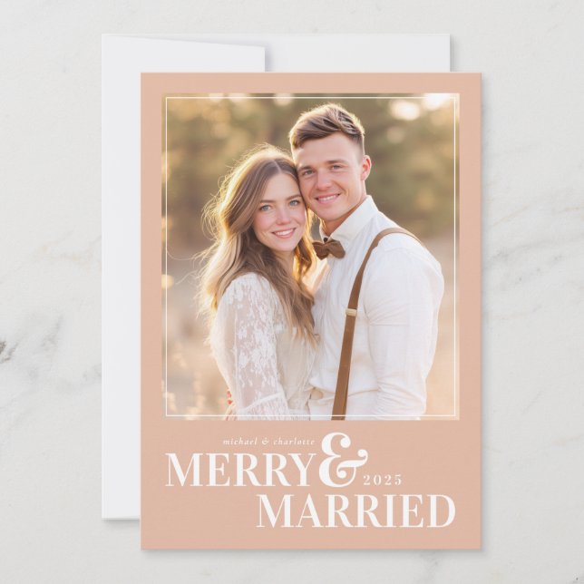 Cartão De Festividades Merry and Married Christmas Photo Card (Frente)