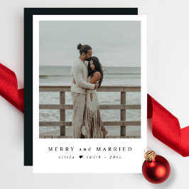 Cartão De Festividades Merry and Married Coastal Newlywed Christmas Photo