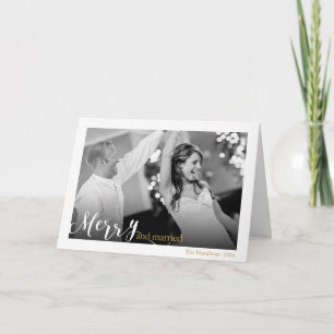Cartão De Festividades Merry and Married Gold Script Newlyweds Christmas