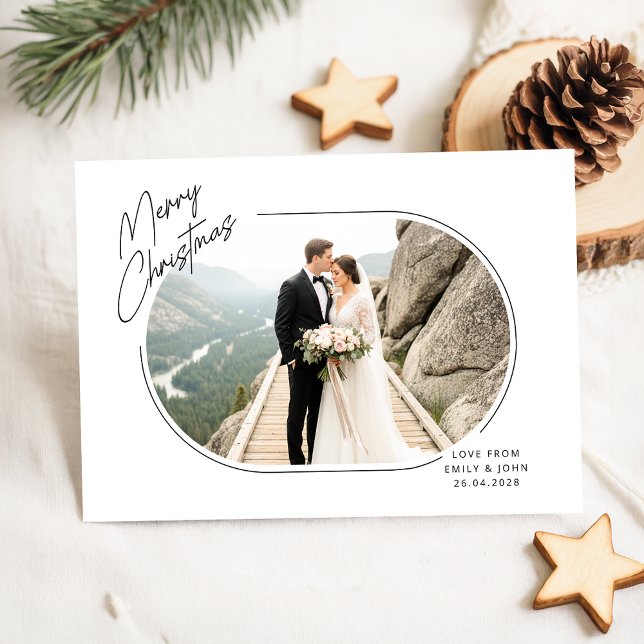 Cartão De Festividades Merry And Married Newlywed Couple Photo Christmas (Criador carregado)