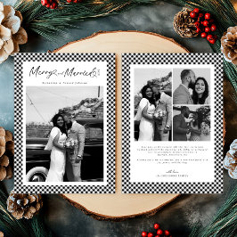 Cartão De Festividades Merry and Married Newlywed Script Christmas Plaid