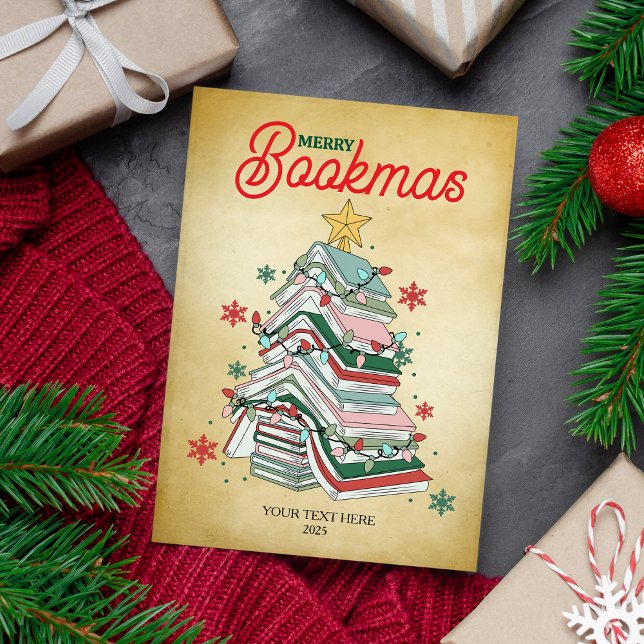 Cartão De Festividades Merry Bookmas Christmas Book Lovers Gift Bookish (Criador carregado)