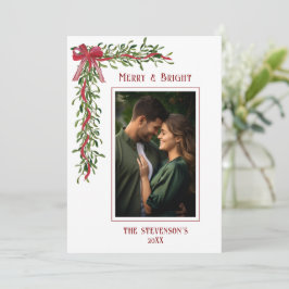 Cartão De Festividades Merry & Bright Mistletoe Red Photo Christmas