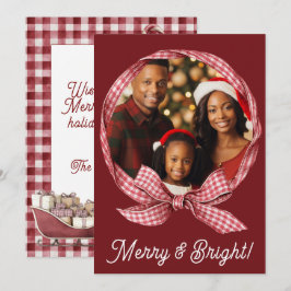Cartão De Festividades Merry & Bright Red Gingham Photo Holiday Christmas