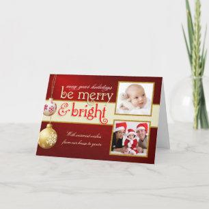 Cartão De Festividades Merry & Bright Two-Photo Holiday Greeting Card