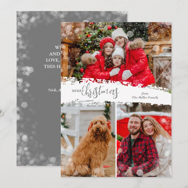 Cartão De Festividades Merry Christmas 3 Photo Collage (Frente/Verso)