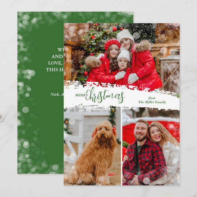 Cartão De Festividades Merry Christmas 3 Photo Collage (Frente/Verso)