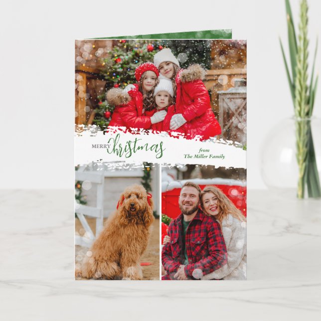Cartão De Festividades Merry Christmas 3 Photo Collage Folded (Frente)