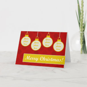 Cartão De Festividades Merry Christmas! 4 Custom Photos Ornaments
