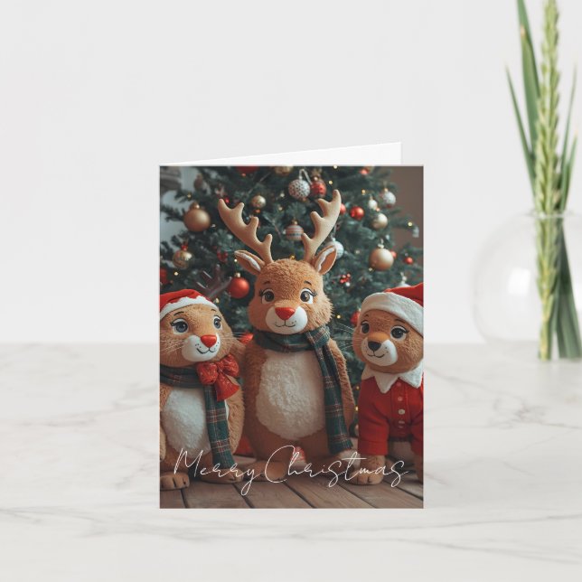 Cartão De Festividades Merry Christmas Animal Christmas Card (Frente)