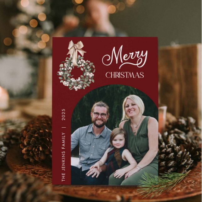 Cartão De Festividades Merry Christmas Arch Photo Christmas Card (Arched Photo Christmas Greeting Card)