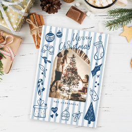 Cartão De Festividades Merry Christmas Blue Hand Drawn Favorite Things