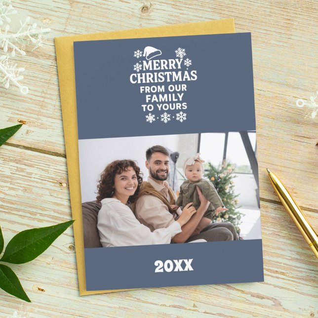Cartão De Festividades Merry Christmas blue white photo card (Criador carregado)