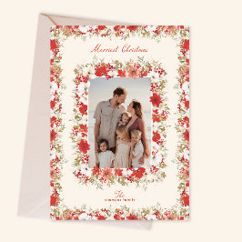 Cartão De Festividades merry christmas botanicals red elegant photo frame