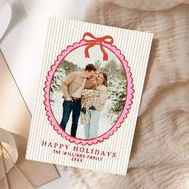 Cartão De Festividades Merry Christmas Bow Family Photo Holiday Card