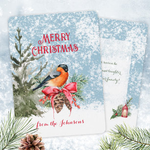 Cartão De Festividades Merry Christmas Bullfinch Winter Tree Elegant
