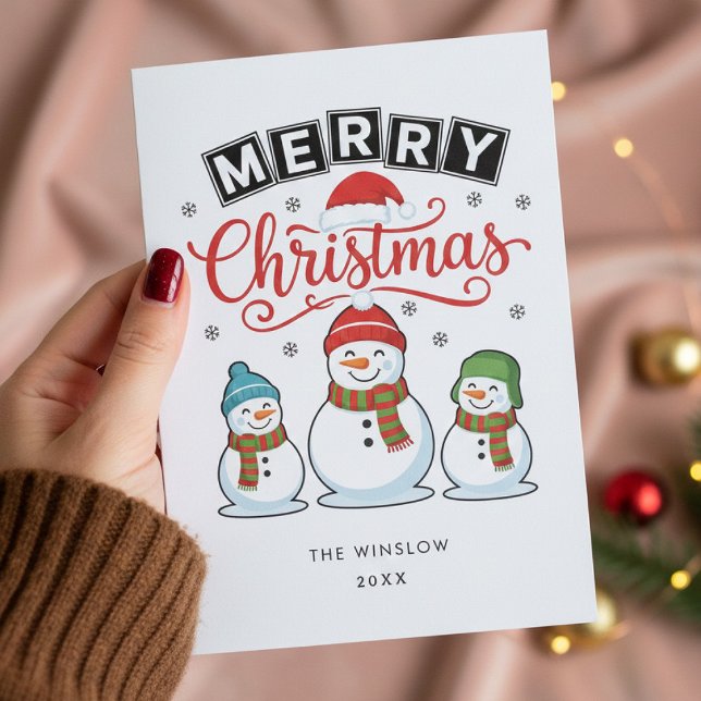 Cartão De Festividades Merry Christmas Card – Custom Name & Year, Modern (Criador carregado)