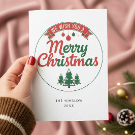 Cartão De Festividades Merry Christmas Card – Custom Name & Year, Modern