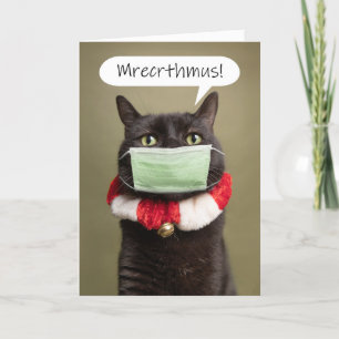 Cartão De Festividades Merry Christmas Cat Talking Through Face Mask