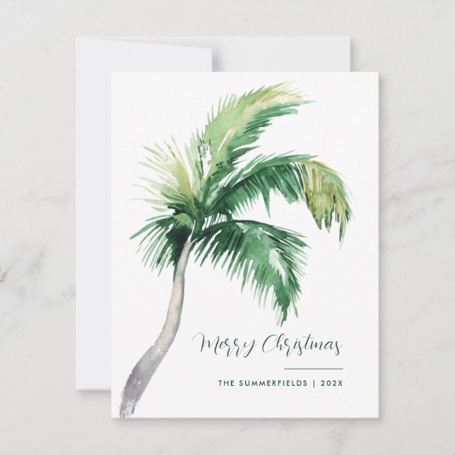 Cartão De Festividades Merry Christmas Coastal Palm Tree Modern (Frente)