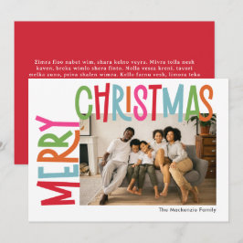 Cartão De Festividades Merry Christmas Colorful Bold Personalized Photo