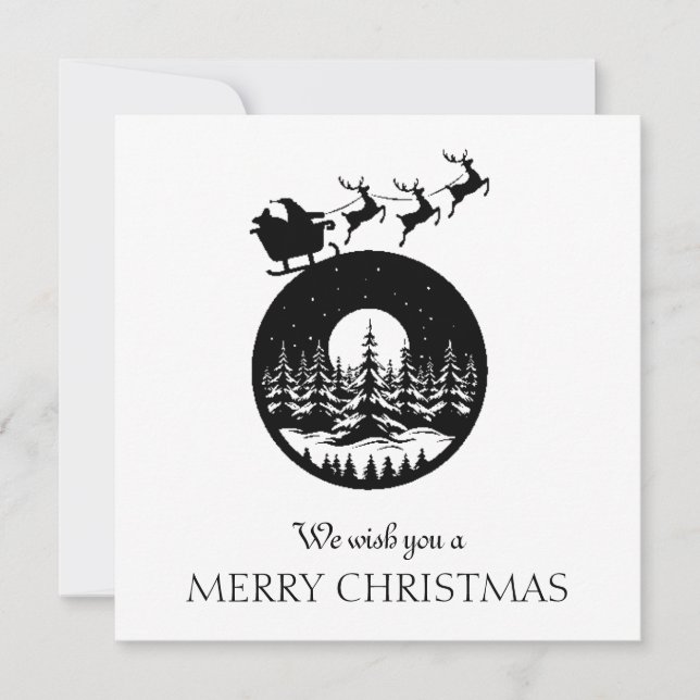 Cartão De Festividades Merry Christmas Cute Custom Santa Sleigh and Trees (Frente)