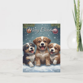 Cartão De Festividades Merry Christmas Cute Puppies Christmas Card