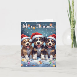 Cartão De Festividades Merry Christmas Cute Puppies Christmas Card