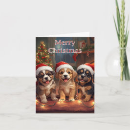 Cartão De Festividades Merry Christmas Cute Puppies Christmas Card