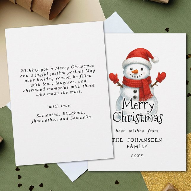 Cartão De Festividades Merry Christmas Cute Snowman Traditional Winter (Criador carregado)