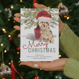 Cartão De Festividades Merry Christmas Cute Yorkshire Terrier Watercolor