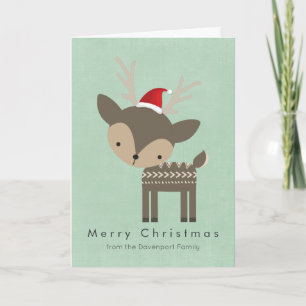 Cartão De Festividades Merry Christmas Deer In A Red Santa Hat Retro
